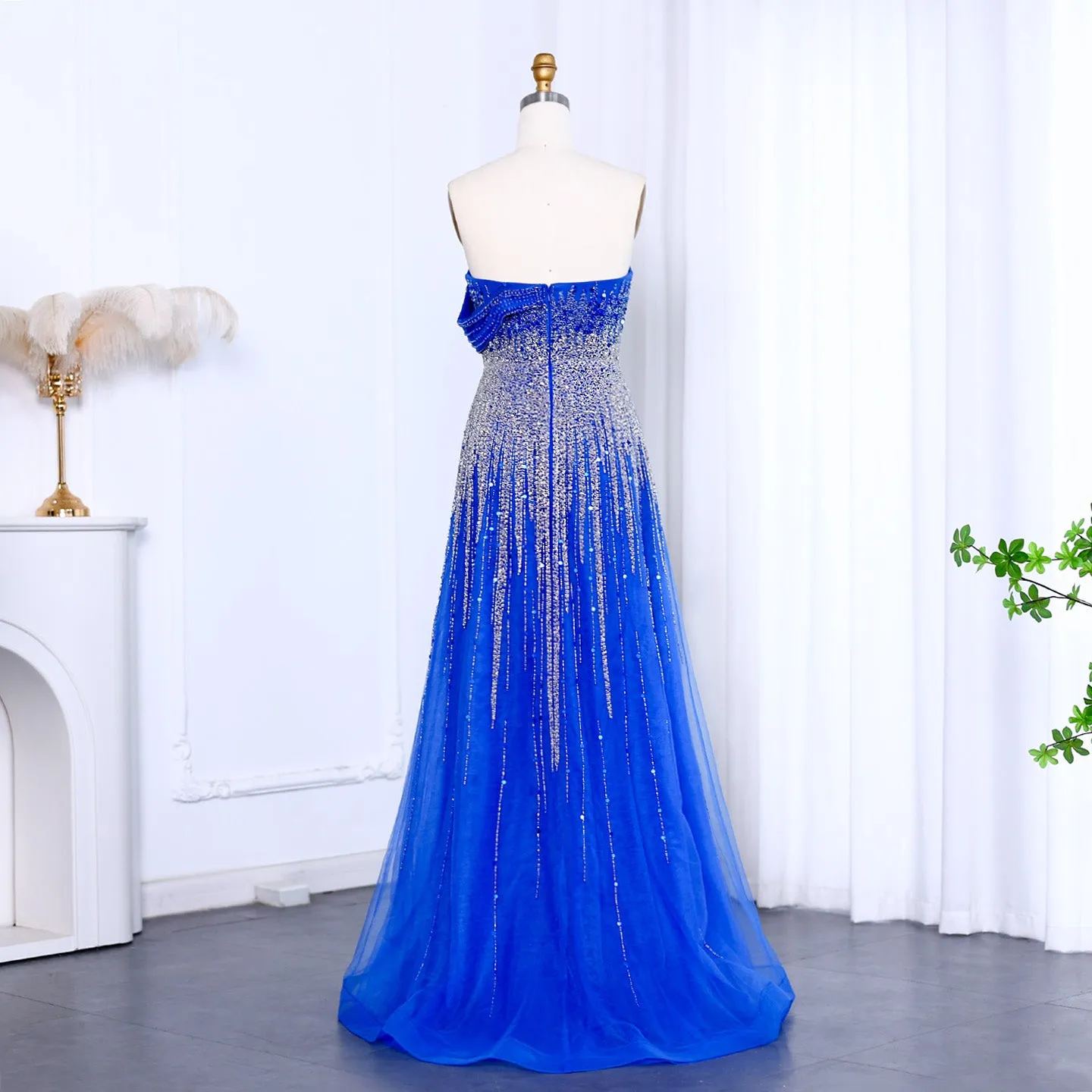 Luxury Blue Off Shoulder Evening Dress SS191