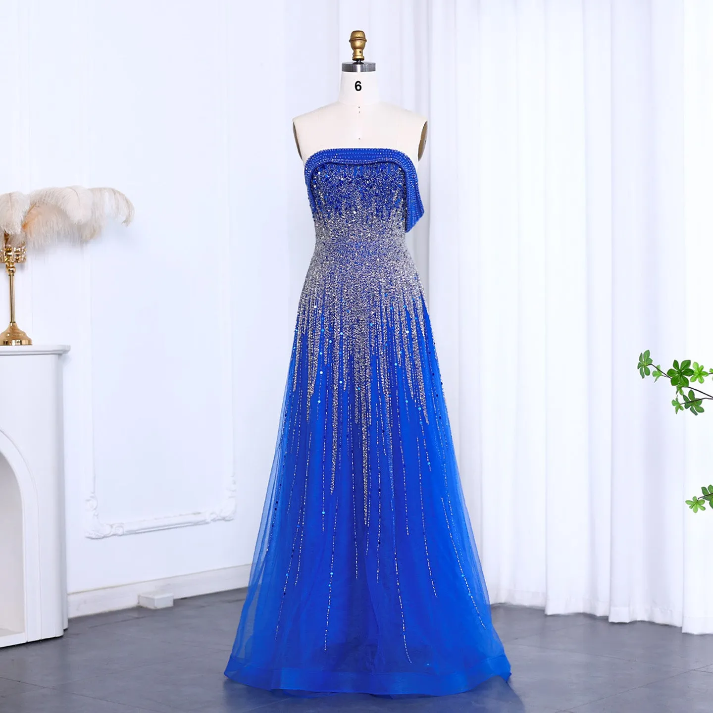 Luxury Blue Off Shoulder Evening Dress SS191