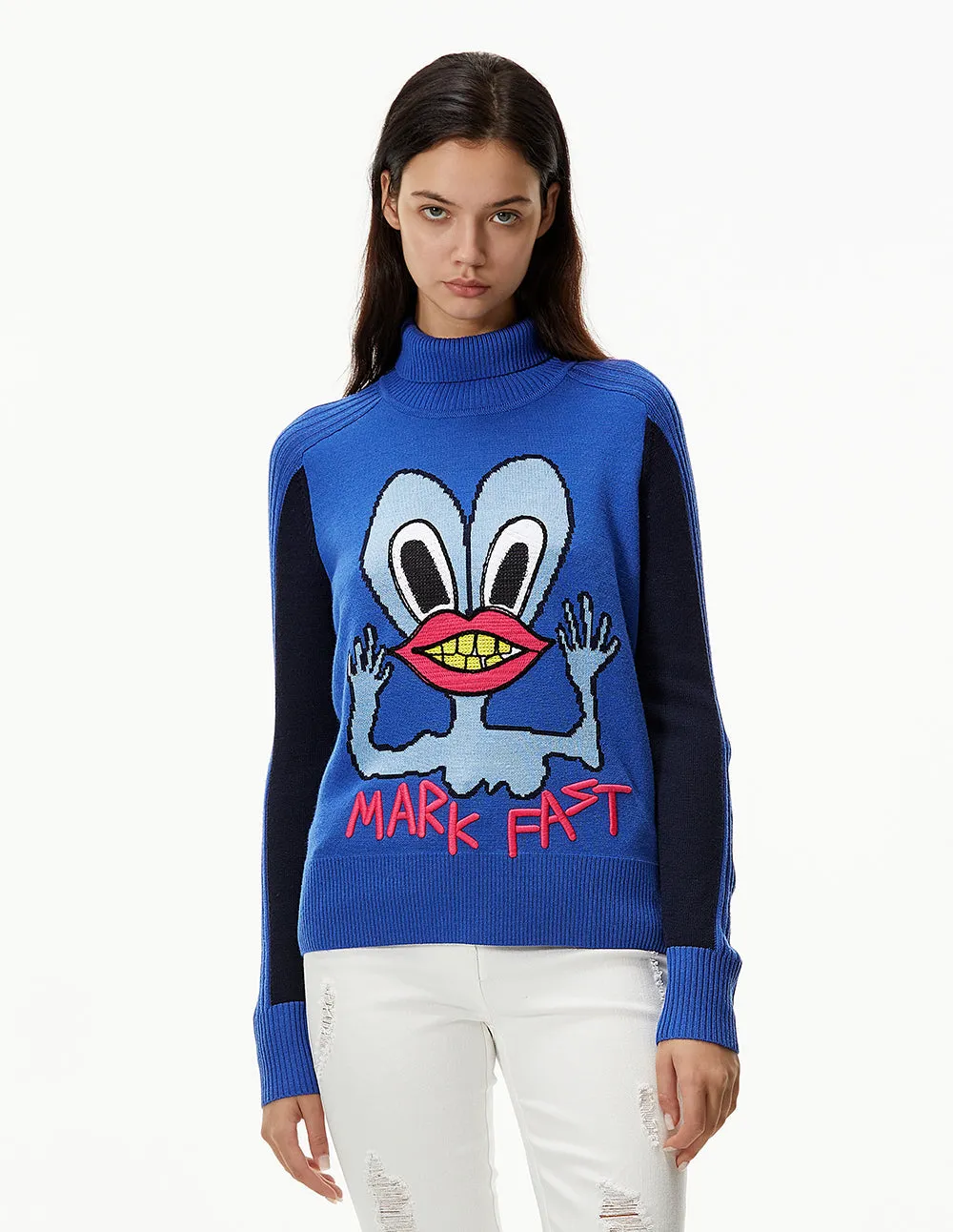 MARK FAST Women MF Blue Little Monster Long Sleeve Sweater