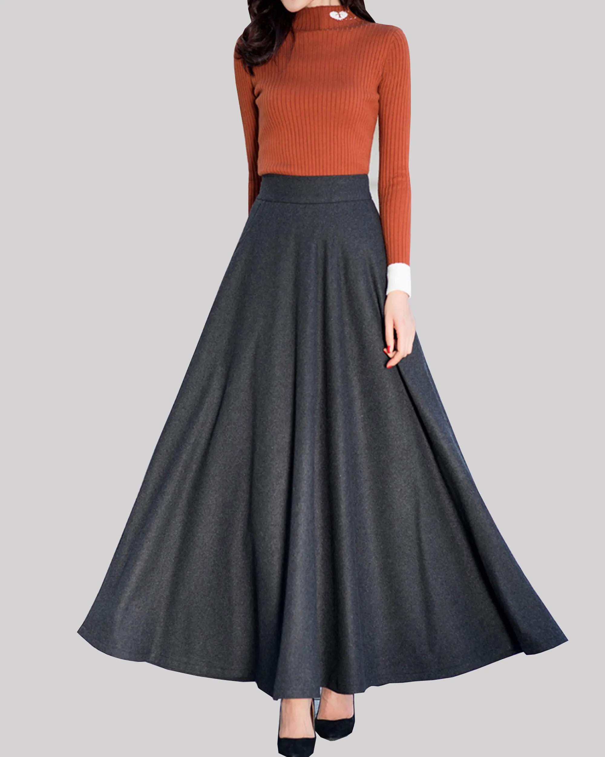 Maxi skirt, Wool skirt, Winter skirt, black skirt, long wool skirt, vintage skirt, high waist skirt, wool maxi skirt, elastic waist skirt Q0015