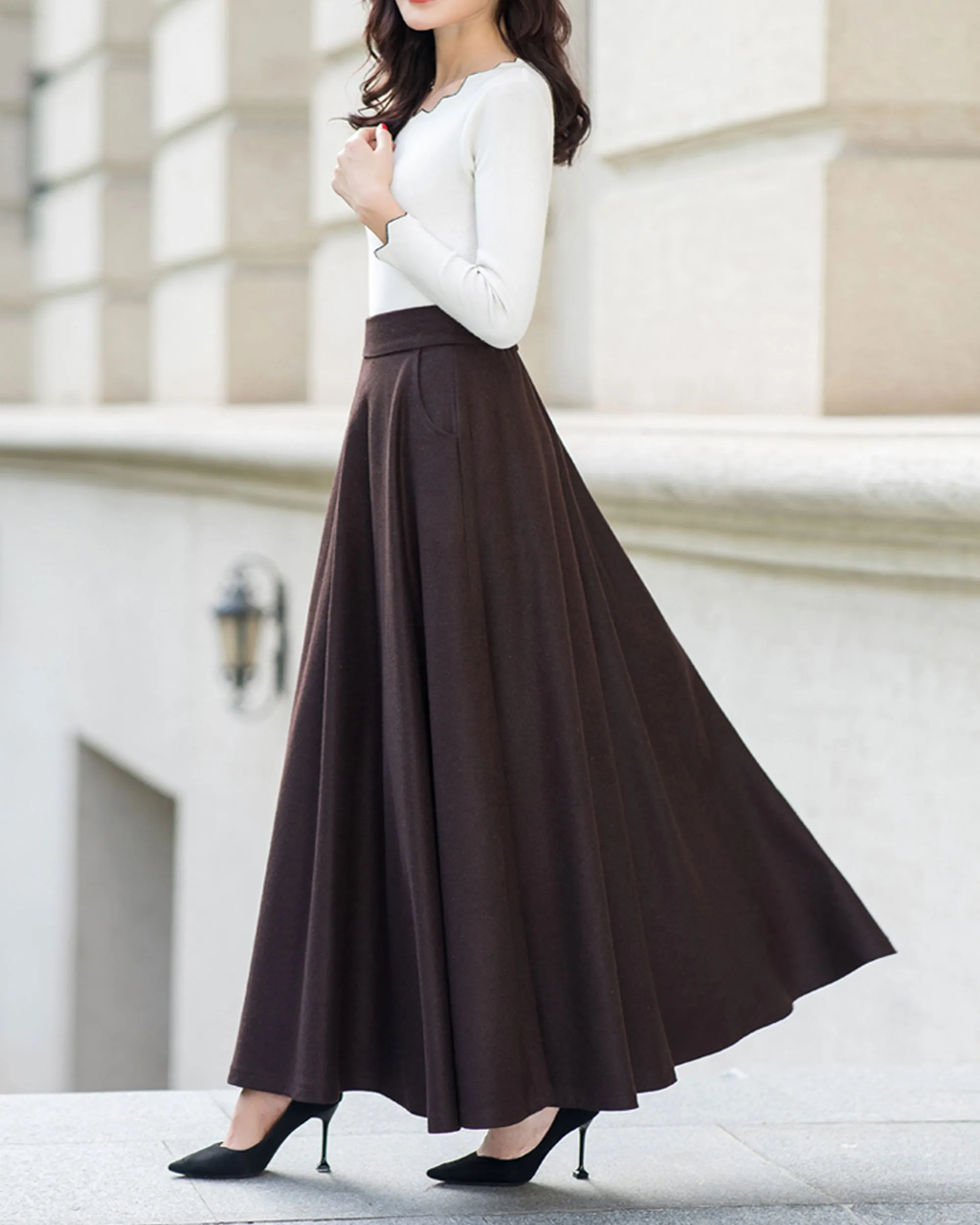 Maxi skirt, Wool skirt, Winter skirt, black skirt, long wool skirt, vintage skirt, high waist skirt, wool maxi skirt, elastic waist skirt Q0015