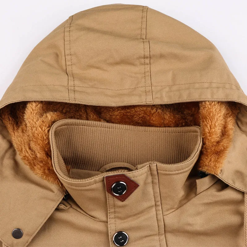 Men Winter Warm Thick Fleece Bomber Jacket Military Cotton Cargo Hooded Windbreaker Coat