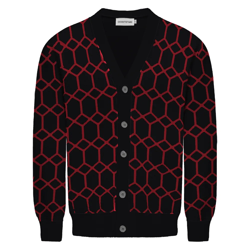 Men's black jacquard vintage cardigan sweater