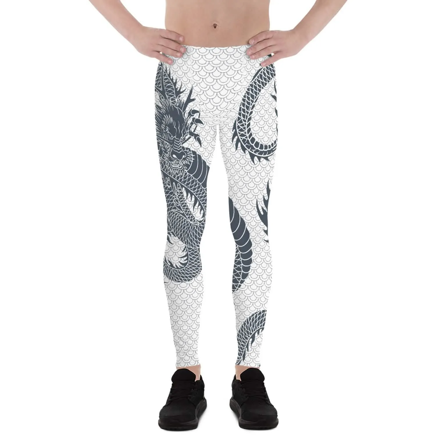 Men's Dragon Emblem Performance Leggings in White and Gray