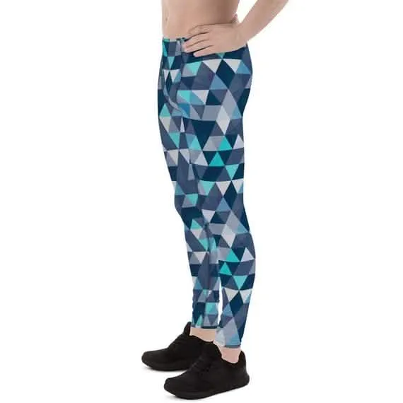 Men's Geometric Triangle Performance Leggings in Blue