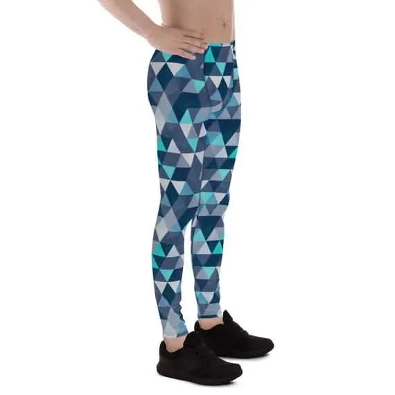 Men's Geometric Triangle Performance Leggings in Blue