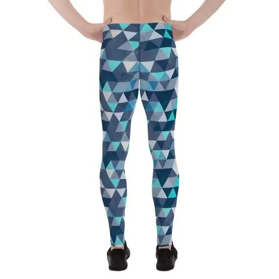 Men's Geometric Triangle Performance Leggings in Blue