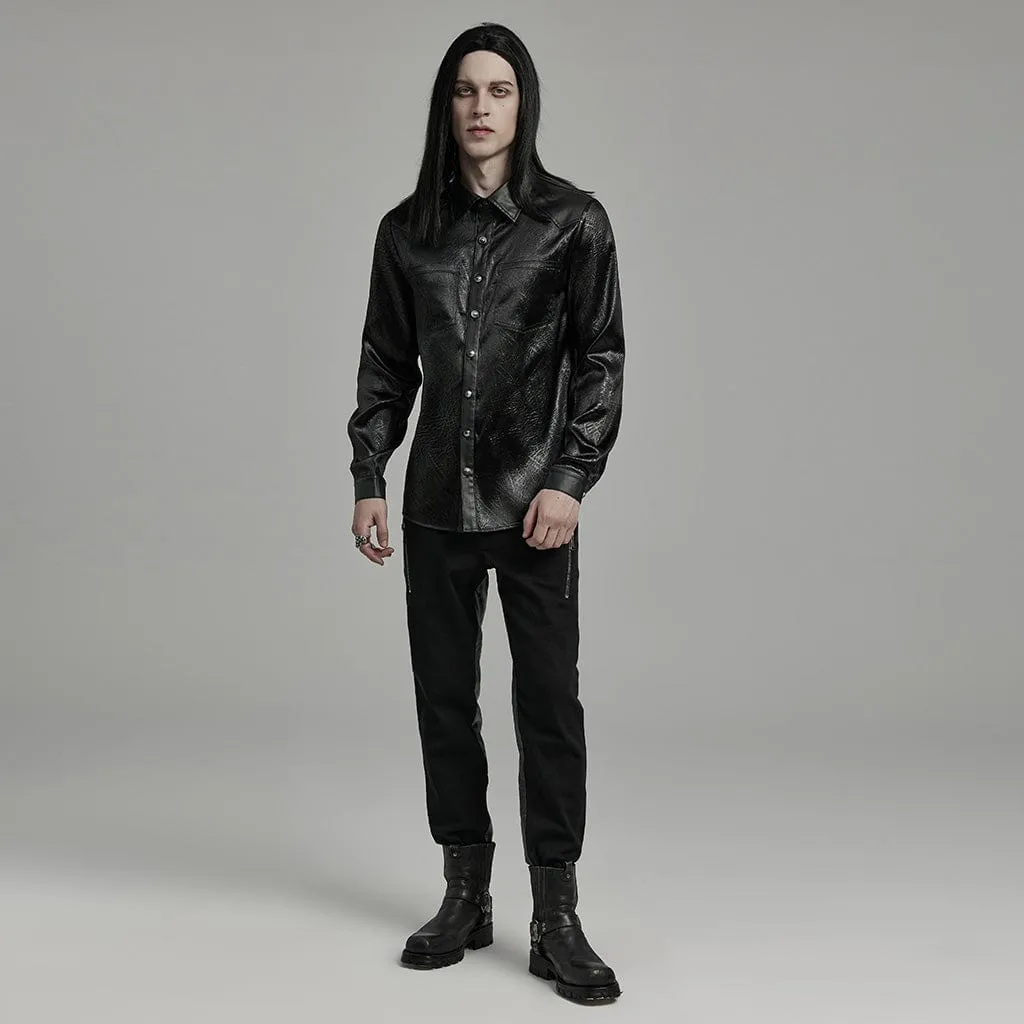 Men's Gothic Big-pocket Faux Leather Shirt