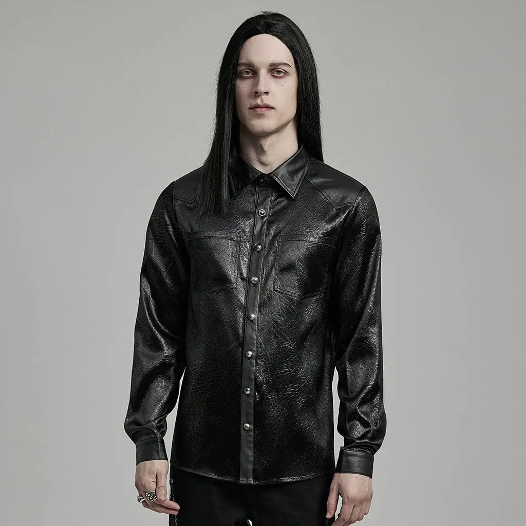 Men's Gothic Big-pocket Faux Leather Shirt