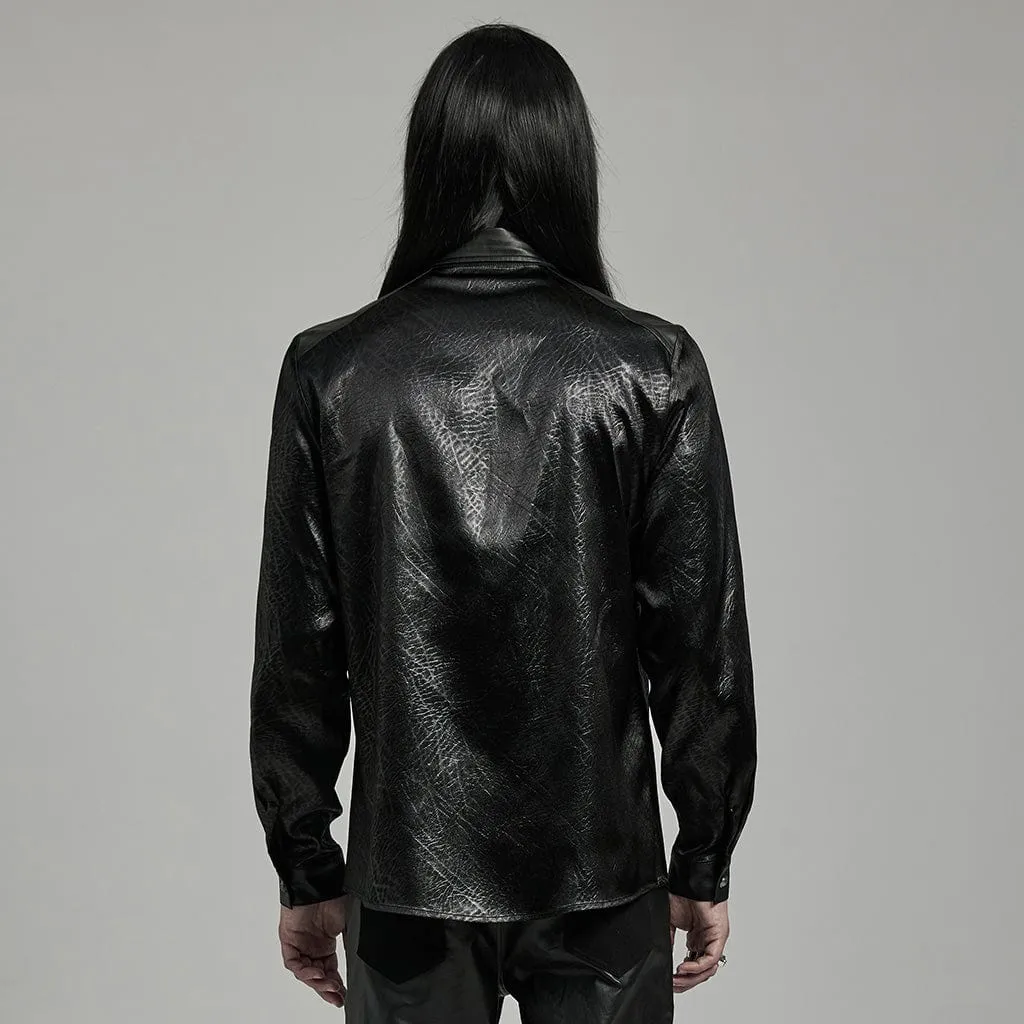 Men's Gothic Big-pocket Faux Leather Shirt