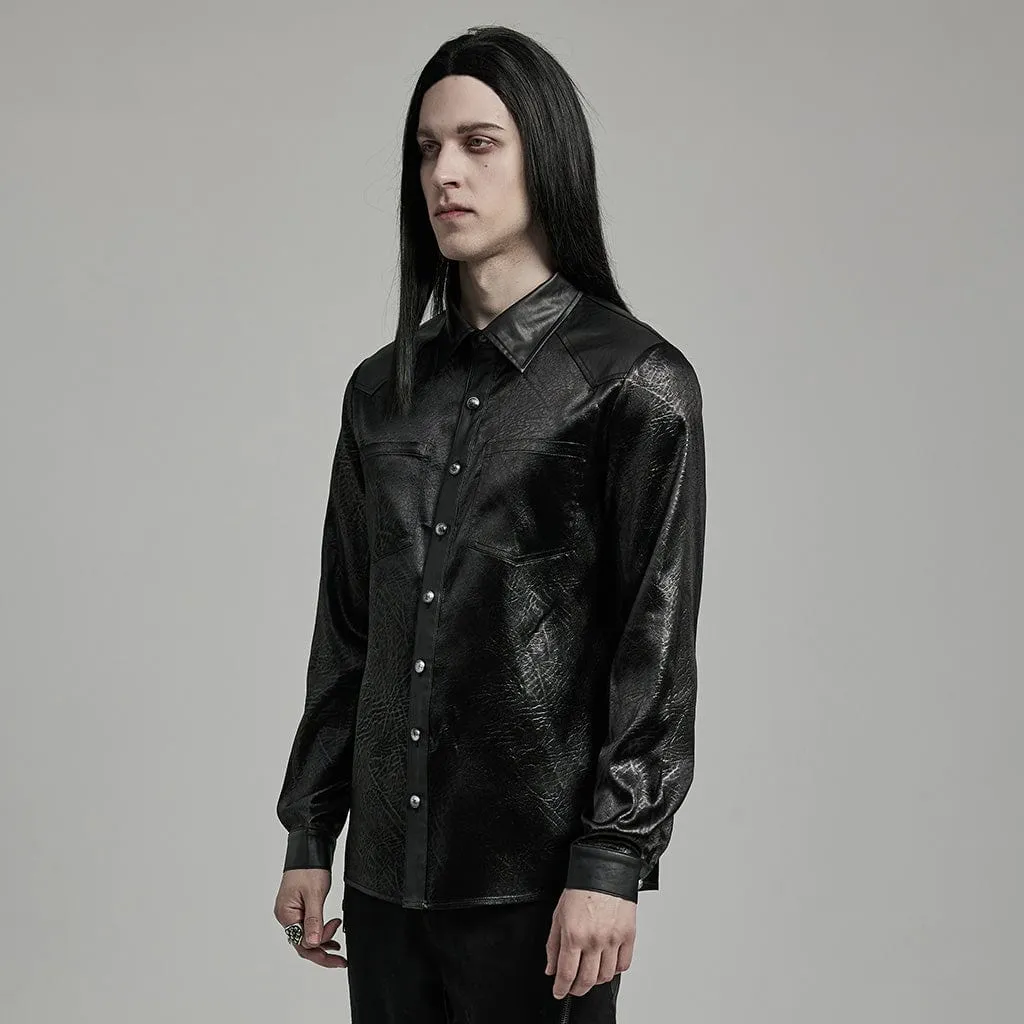 Men's Gothic Big-pocket Faux Leather Shirt