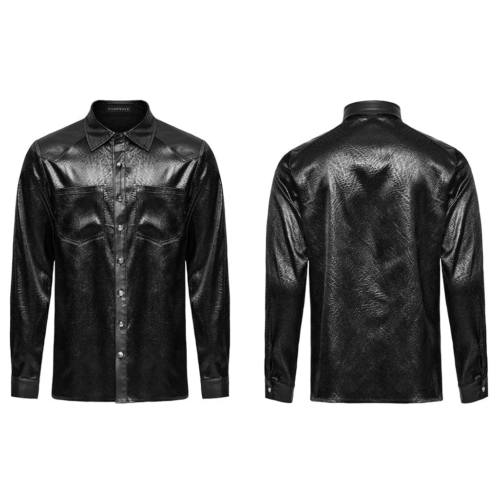 Men's Gothic Big-pocket Faux Leather Shirt