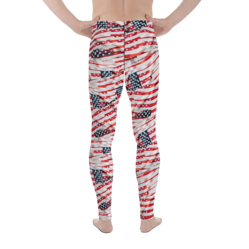 Men's Leggings, Patriotic, 4th of July, American Flag, Red, White, Blue, Wrestling Tights, Men's Pants, Unusual Gifts for Men