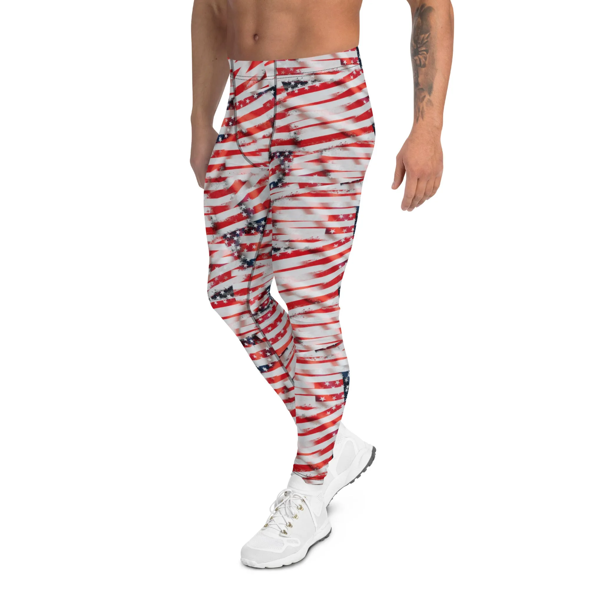 Men's Leggings, Patriotic, 4th of July, American Flag, Red, White, Blue, Wrestling Tights, Men's Pants, Unusual Gifts for Men