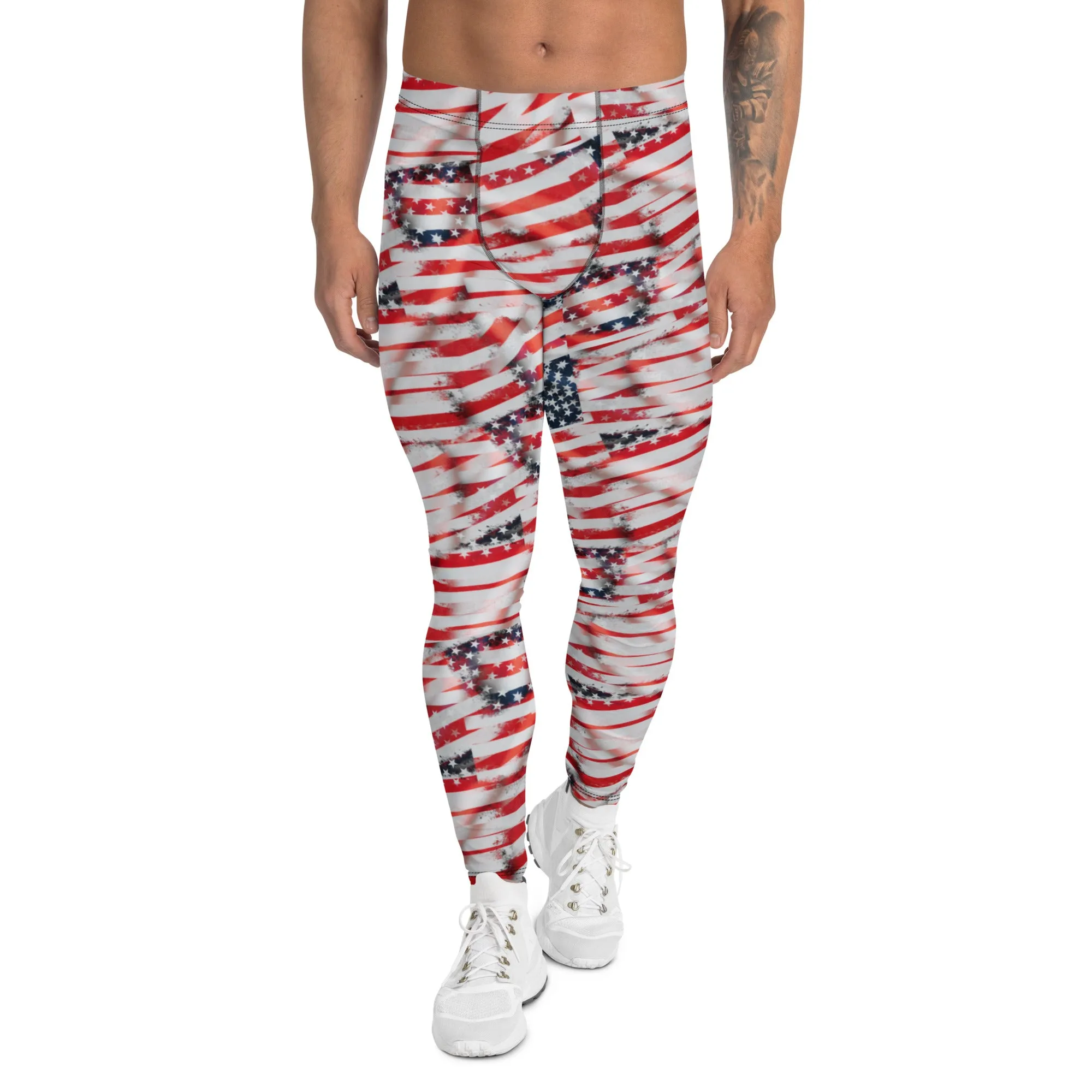 Men's Leggings, Patriotic, 4th of July, American Flag, Red, White, Blue, Wrestling Tights, Men's Pants, Unusual Gifts for Men