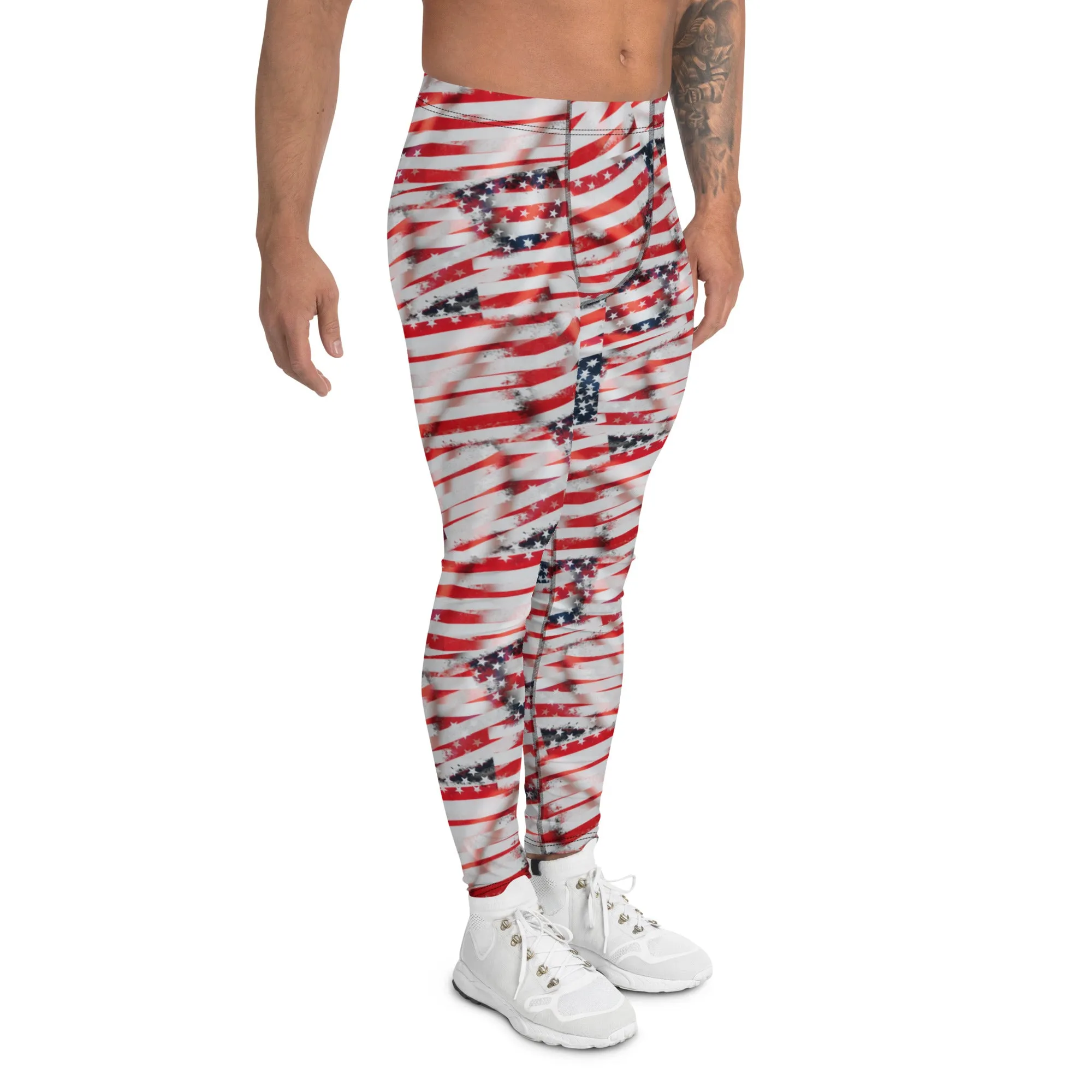 Men's Leggings, Patriotic, 4th of July, American Flag, Red, White, Blue, Wrestling Tights, Men's Pants, Unusual Gifts for Men