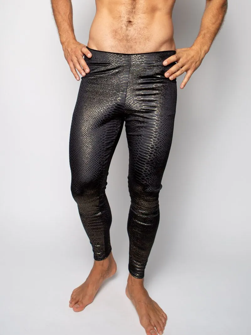 Men's Metallic Leggings | Black Snakeskin