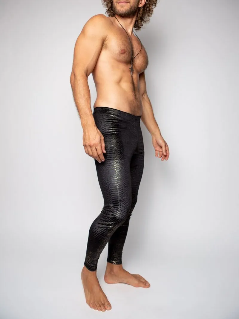 Men's Metallic Leggings | Black Snakeskin