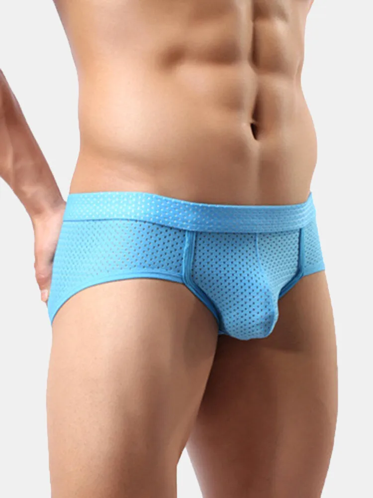 Mens Nylon Mesh Breathable Solid Color Sexy Low Rise Underwear Briefs