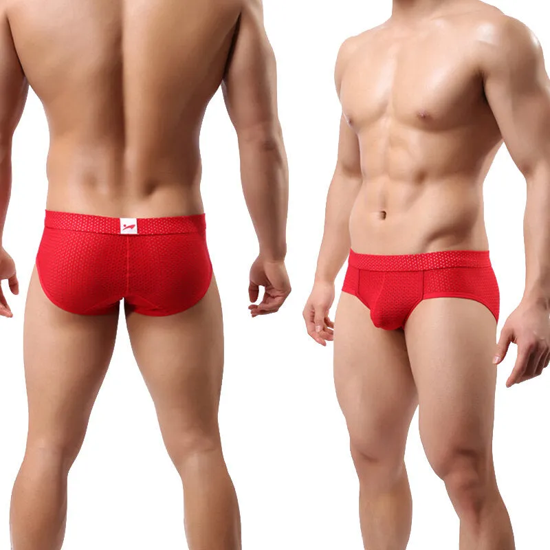 Mens Nylon Mesh Breathable Solid Color Sexy Low Rise Underwear Briefs