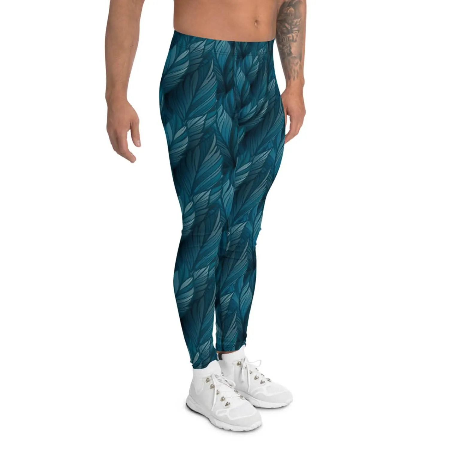 Men's Teal Feather High-Performance Leggings