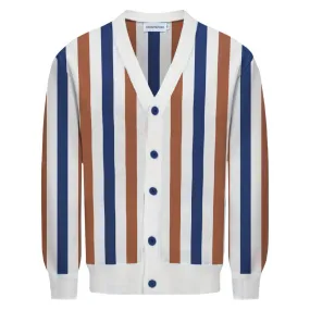 Men's white striped retro 50s cardigan sweater