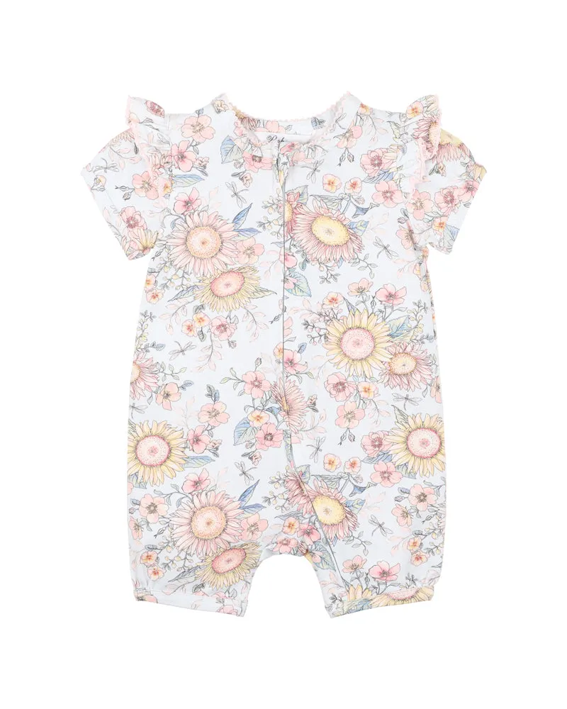 MHS24 Bebe Abby Print SS Zip Romper