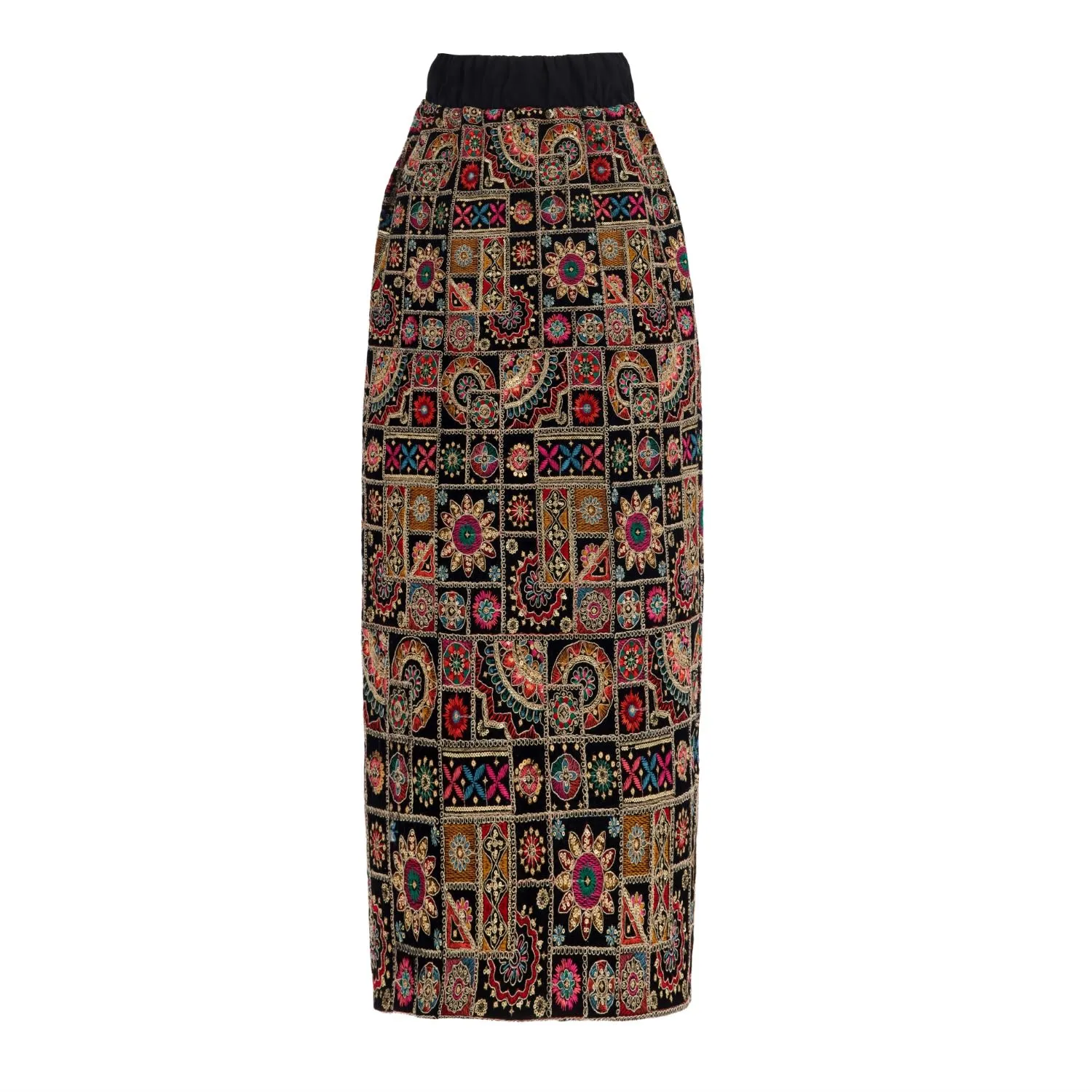 Mid-Calf Embroidered Skirt With Shimmering Threads