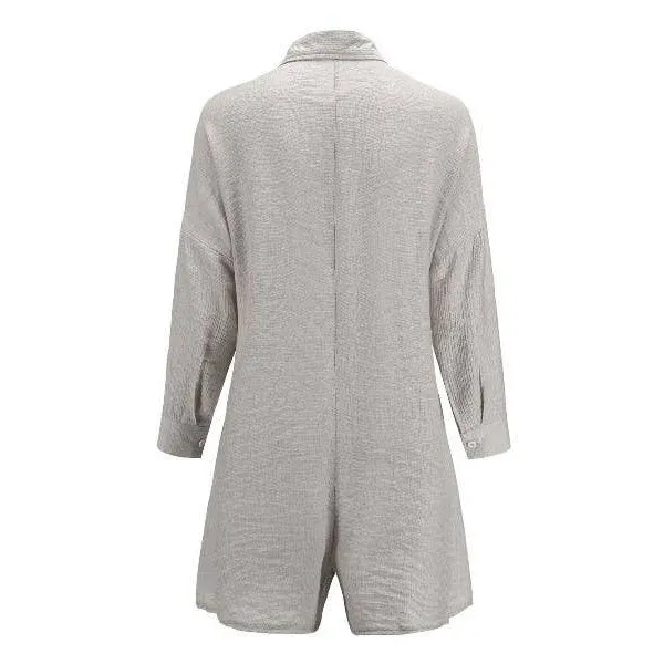 Miss Sparkling Button Shirt Cozy Rompers in Grey | One-Piece Long Sleeves Apparel [Size SM-XL]