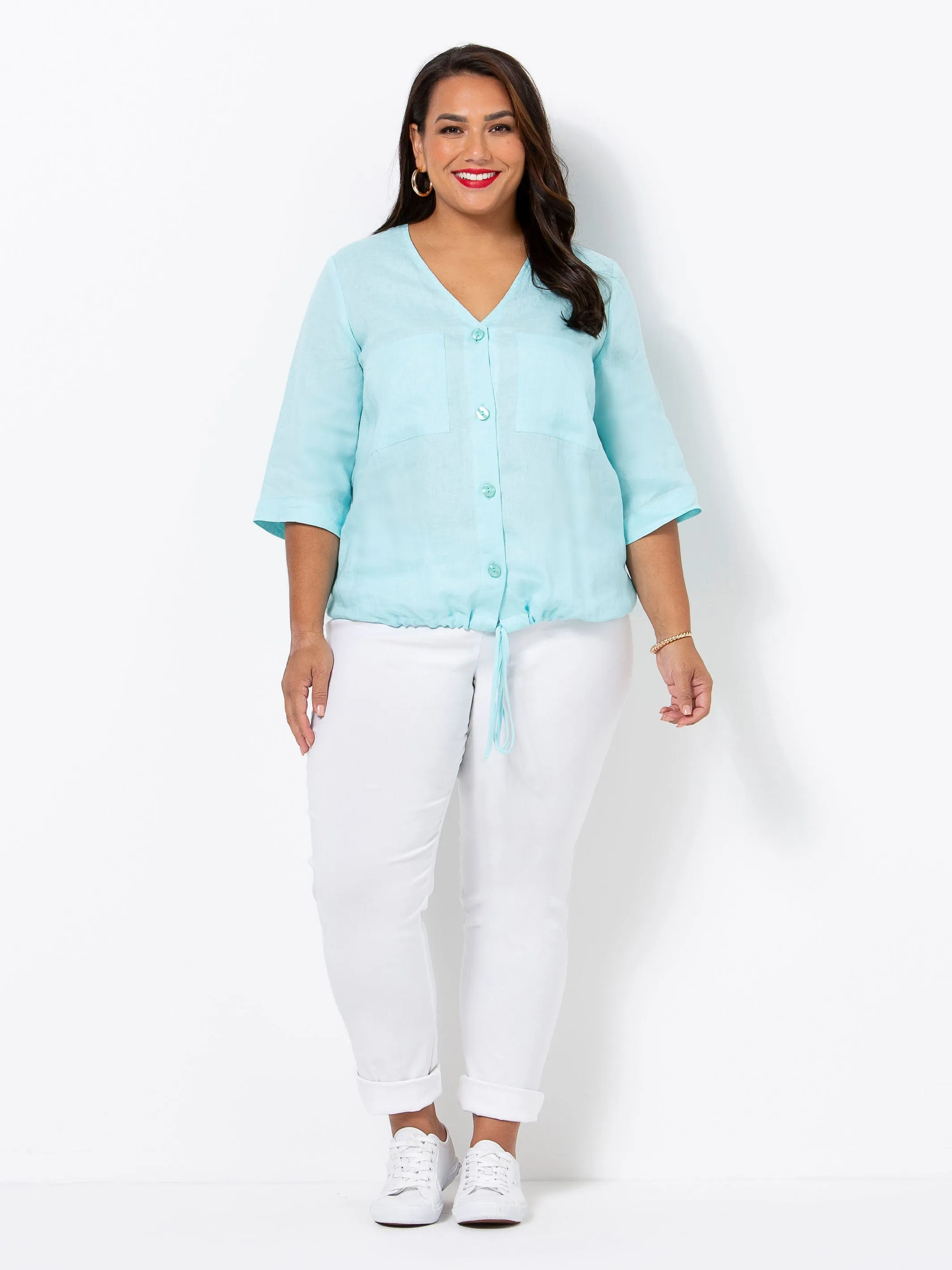 Mist Havana Button Up Linen Top