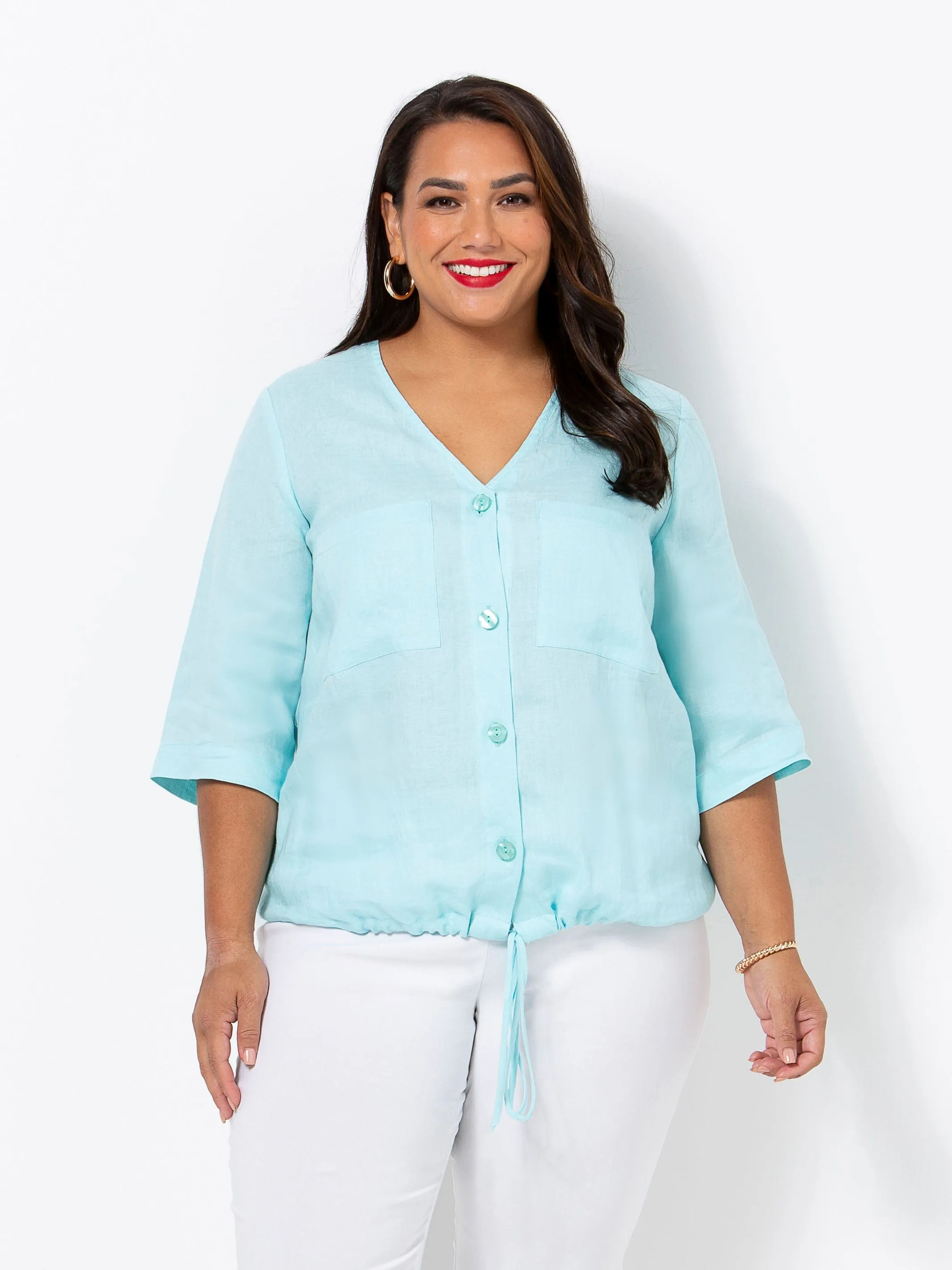 Mist Havana Button Up Linen Top