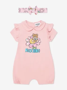 Moschino Baby Girls Romper And Headband Gift Set in Pink