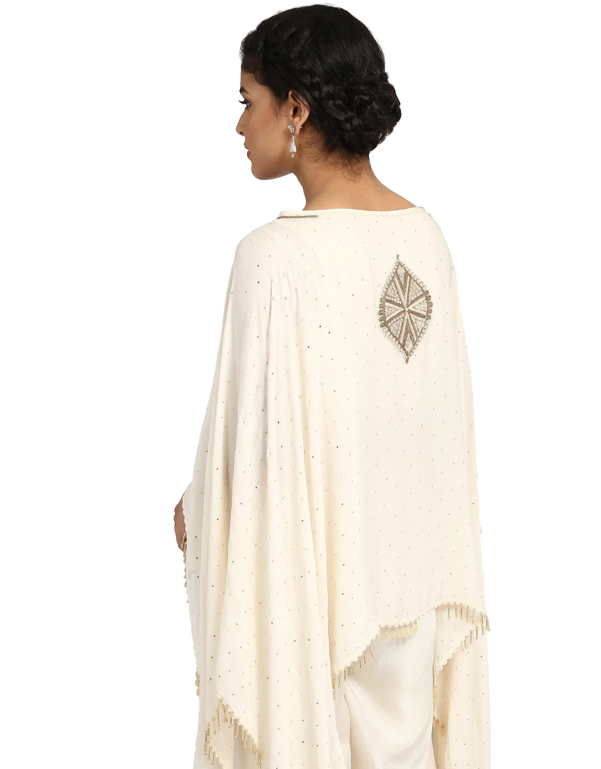 Mukaish Embroidered Cape- Ivory