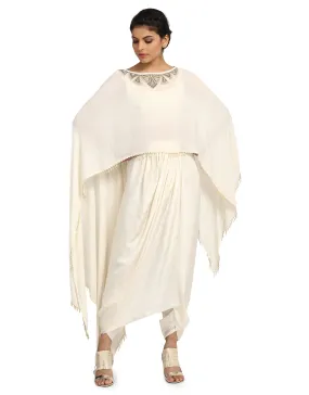 Mukaish Embroidered Cape- Ivory