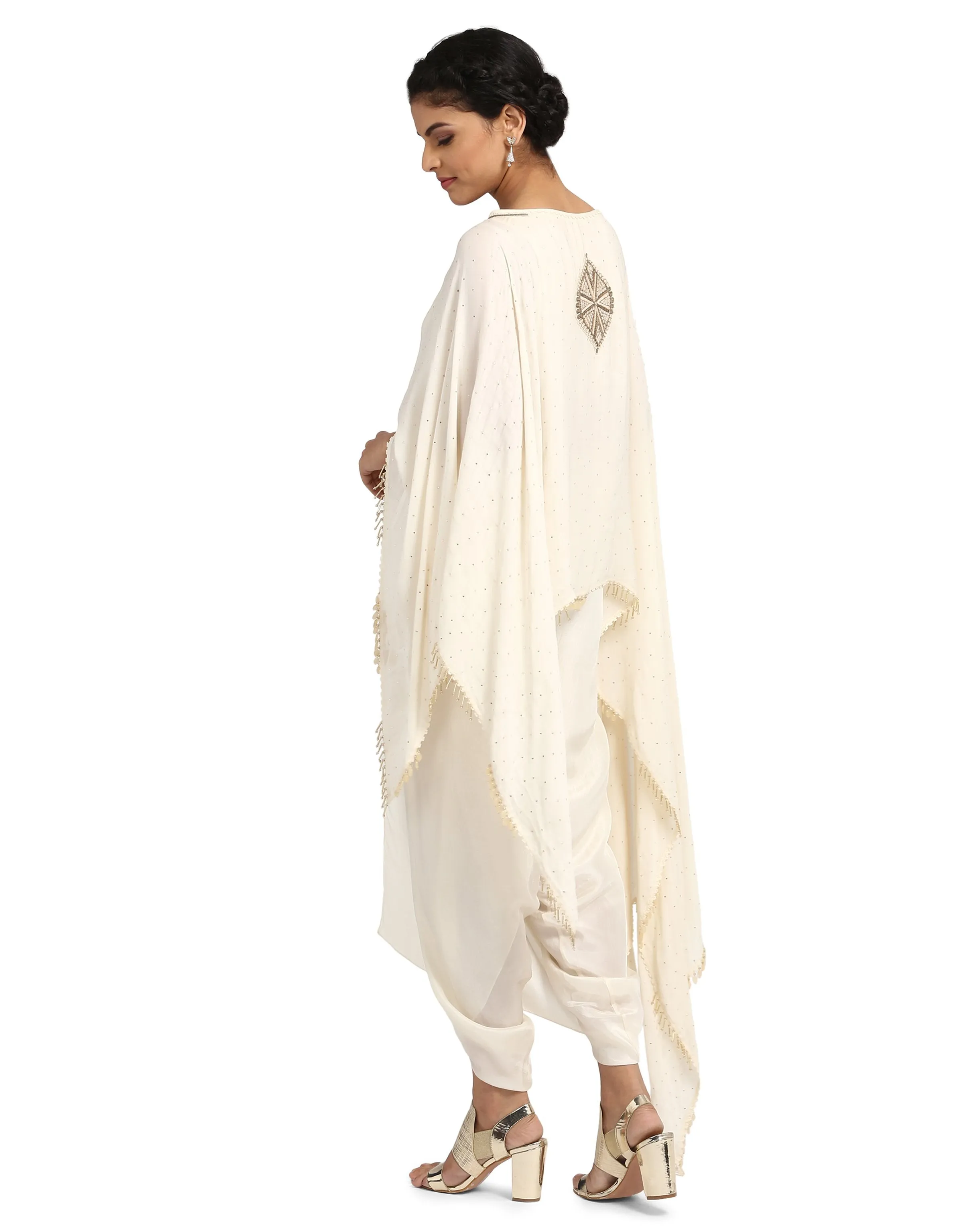 Mukaish Embroidered Cape- Ivory