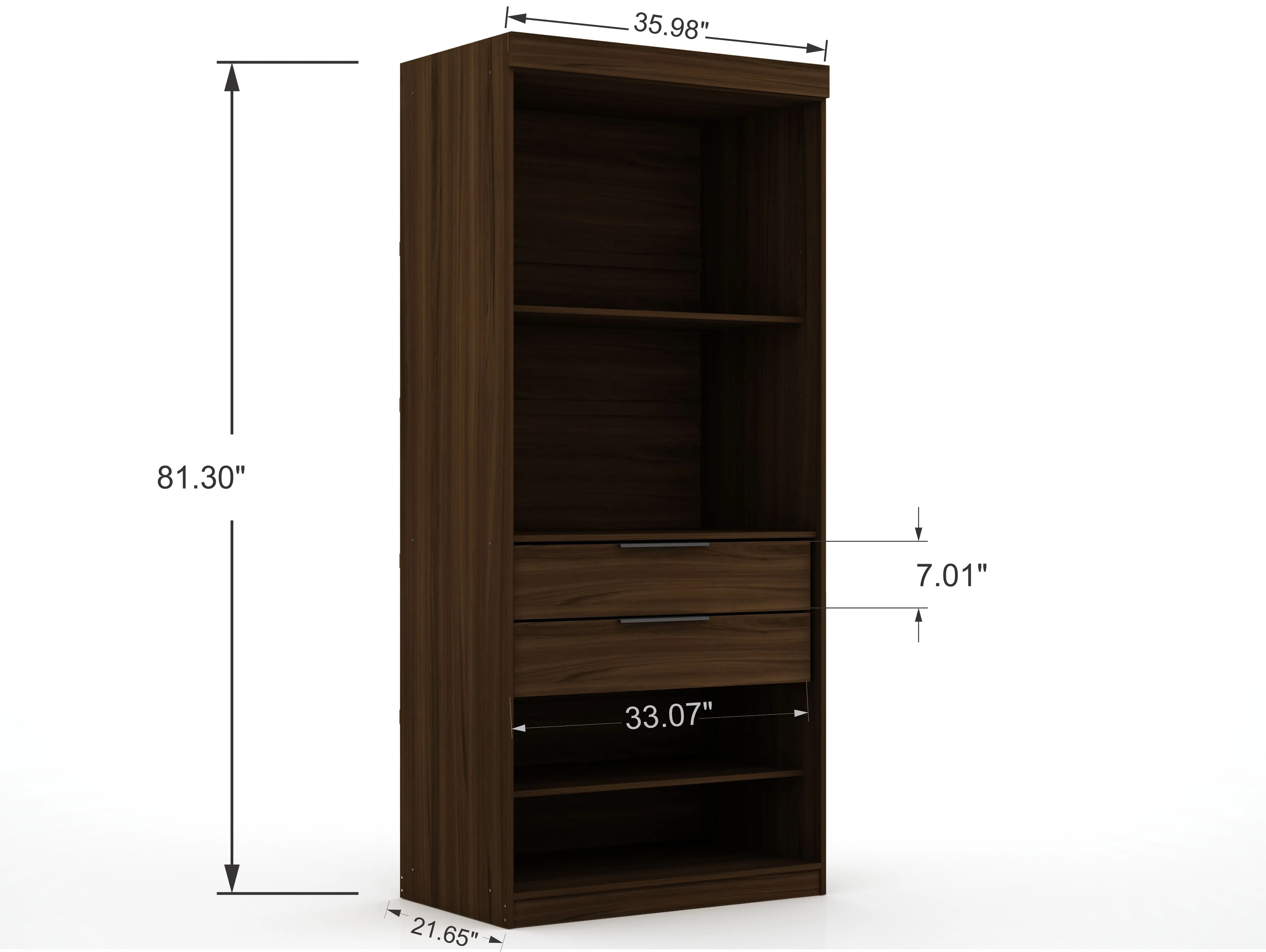 Mulberry 2.0 Semi Open 2 Sectional Modern Wardrobe Corner Closet with 2 Drawers - Set of 2 in Brown