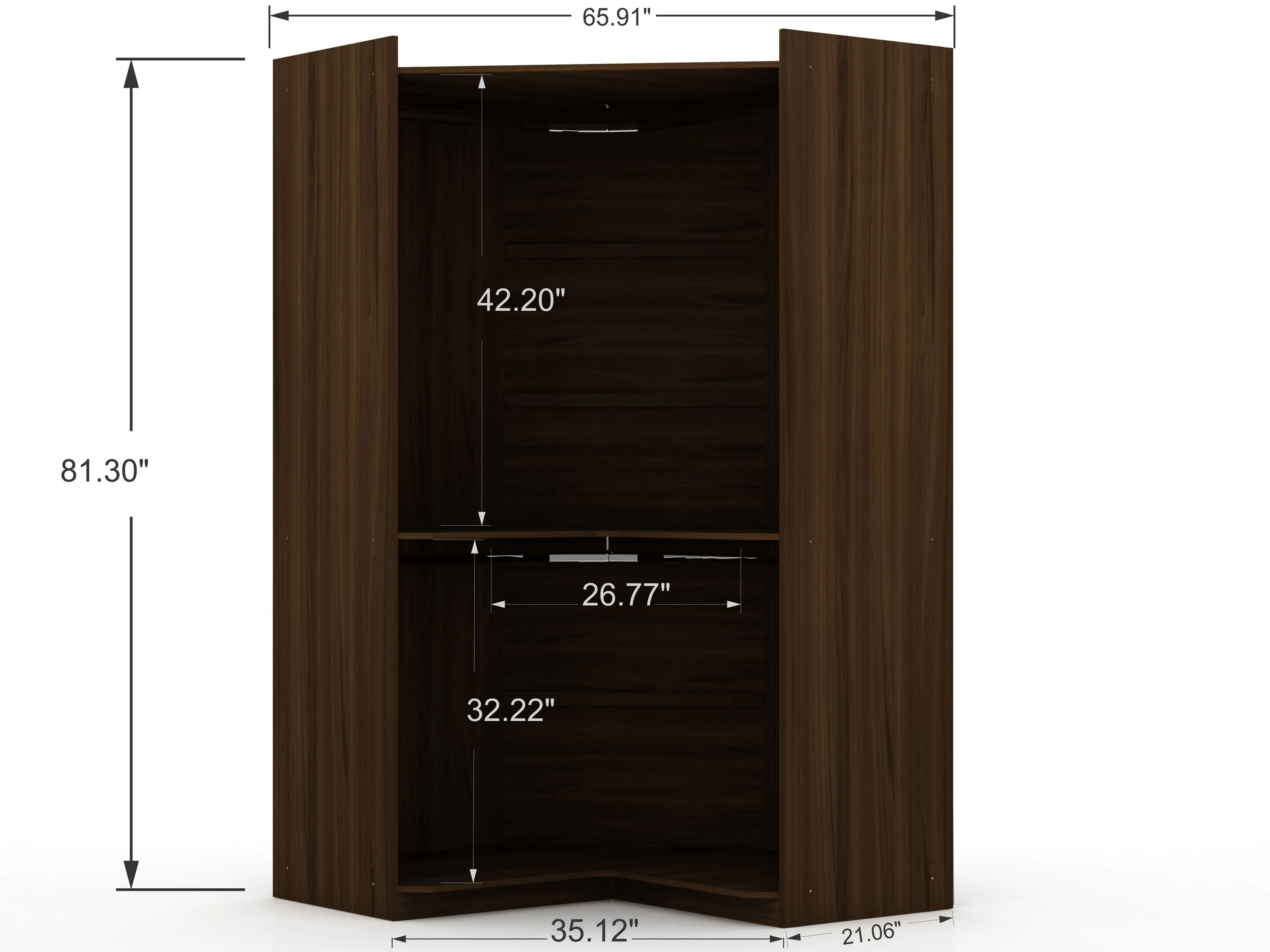 Mulberry 2.0 Semi Open 2 Sectional Modern Wardrobe Corner Closet with 2 Drawers - Set of 2 in Brown