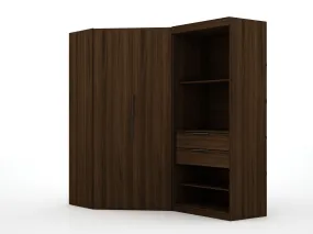 Mulberry 2.0 Semi Open 2 Sectional Modern Wardrobe Corner Closet with 2 Drawers - Set of 2 in Brown