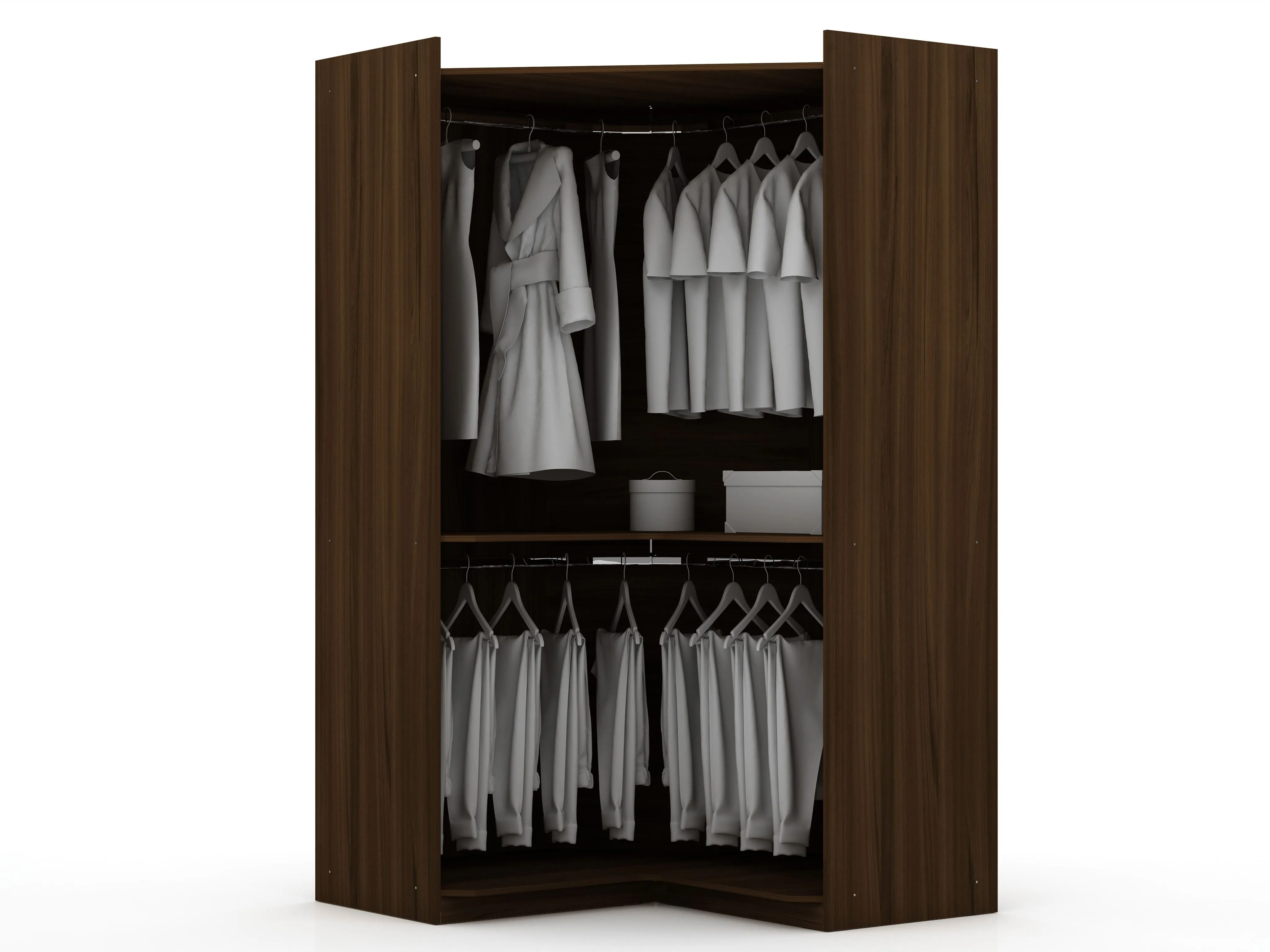 Mulberry 2.0 Semi Open 2 Sectional Modern Wardrobe Corner Closet with 2 Drawers - Set of 2 in Brown