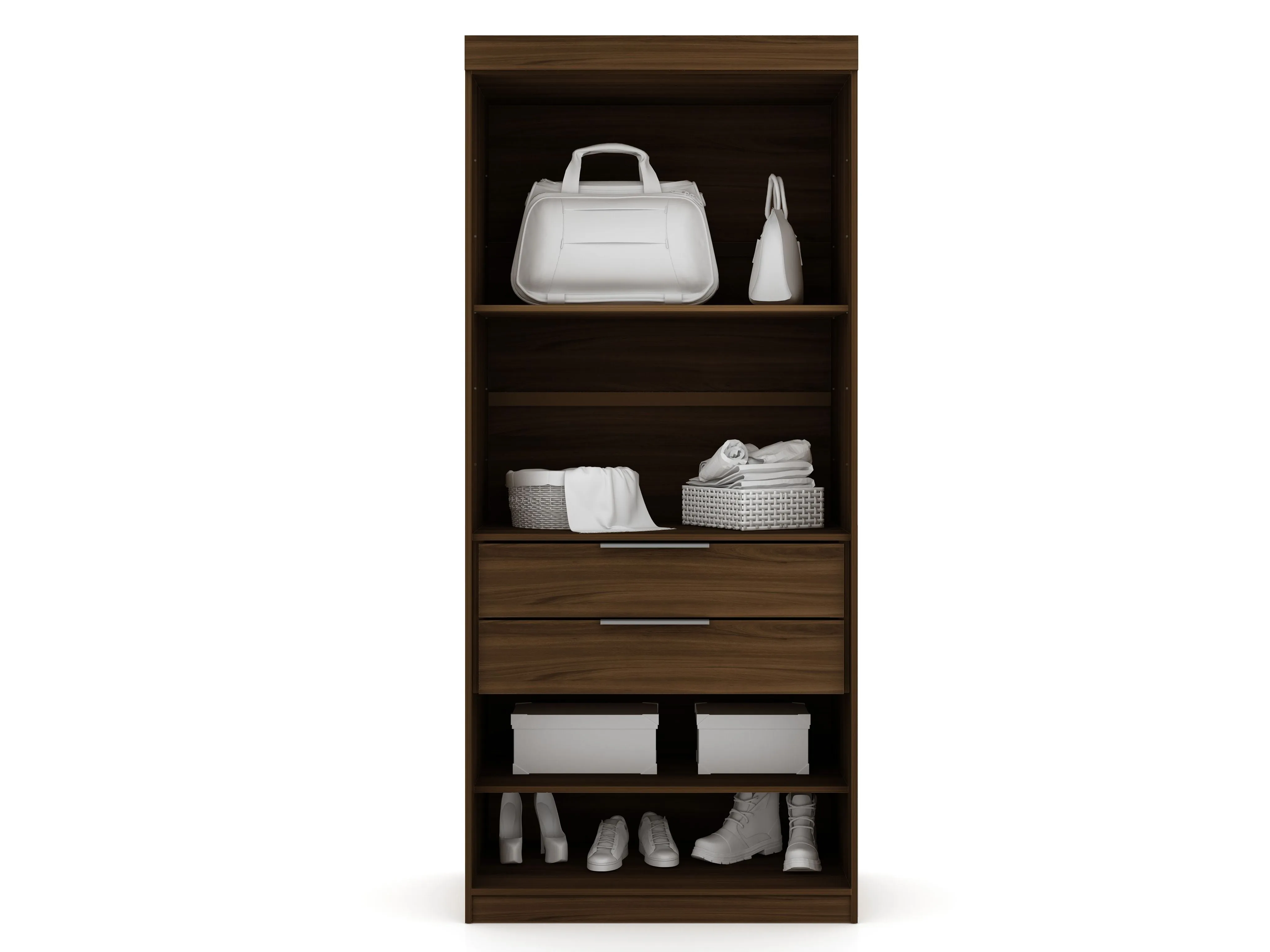 Mulberry 2.0 Semi Open 2 Sectional Modern Wardrobe Corner Closet with 2 Drawers - Set of 2 in Brown