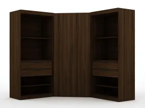 Mulberry 2.0 Semi Open 3 Sectional Modern Wardrobe Corner Closet with 4 Drawers - Set of 3 in Brown