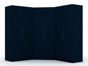 Mulberry 3.0 Sectional Modern Wardrobe Corner Closet with 4 Drawers - Set of 3 in Tatiana Midnight Blue