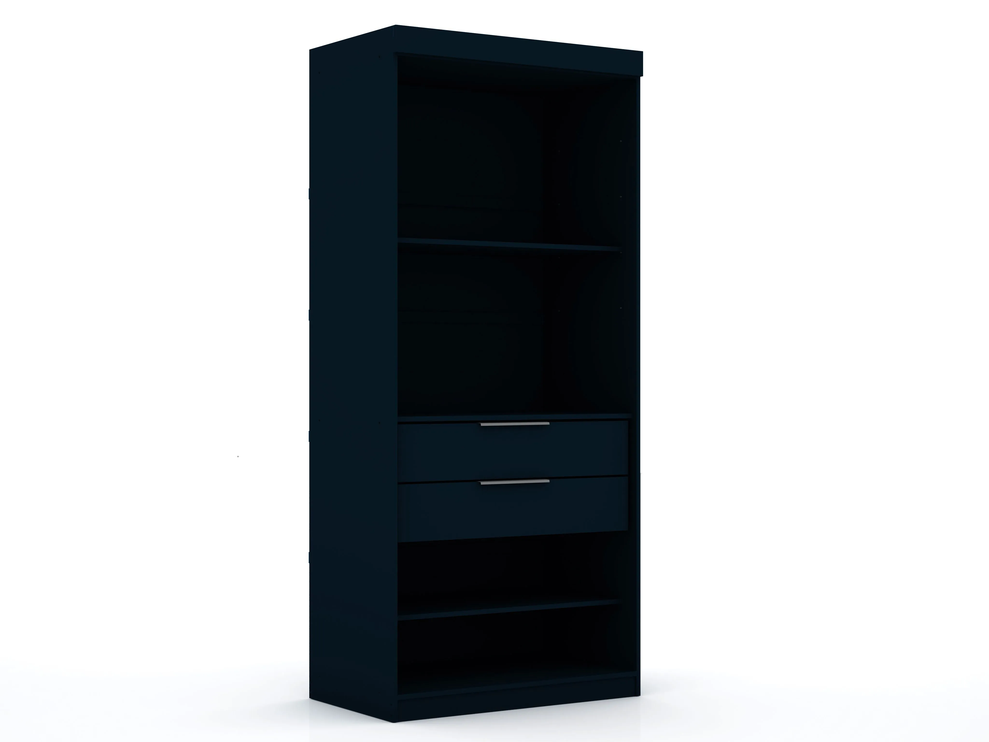 Mulberry Open 1 Sectional Modern Armoire Wardrobe Closet with 2 Drawers in Tatiana Midnight Blue