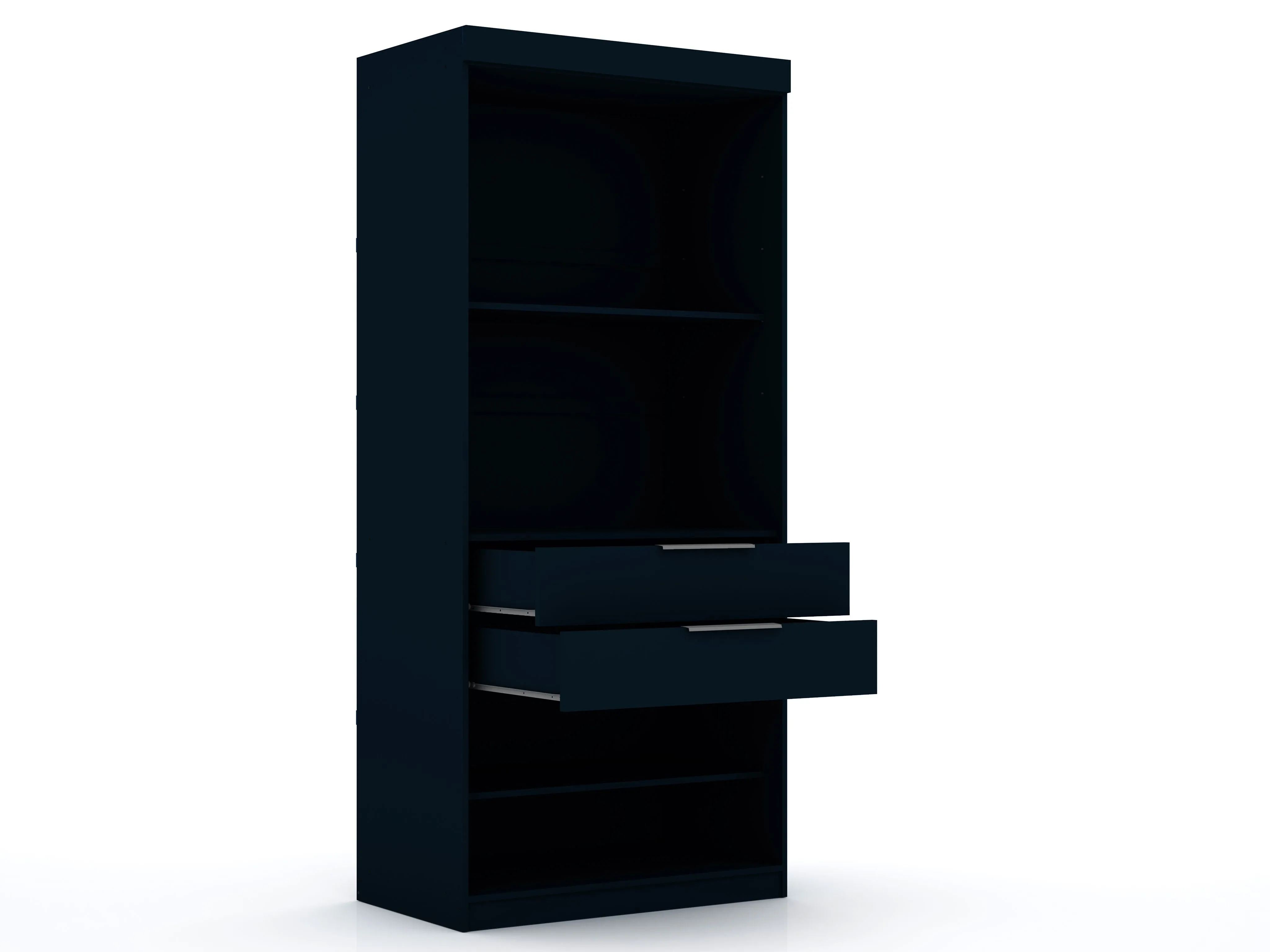 Mulberry Open 1 Sectional Modern Armoire Wardrobe Closet with 2 Drawers in Tatiana Midnight Blue