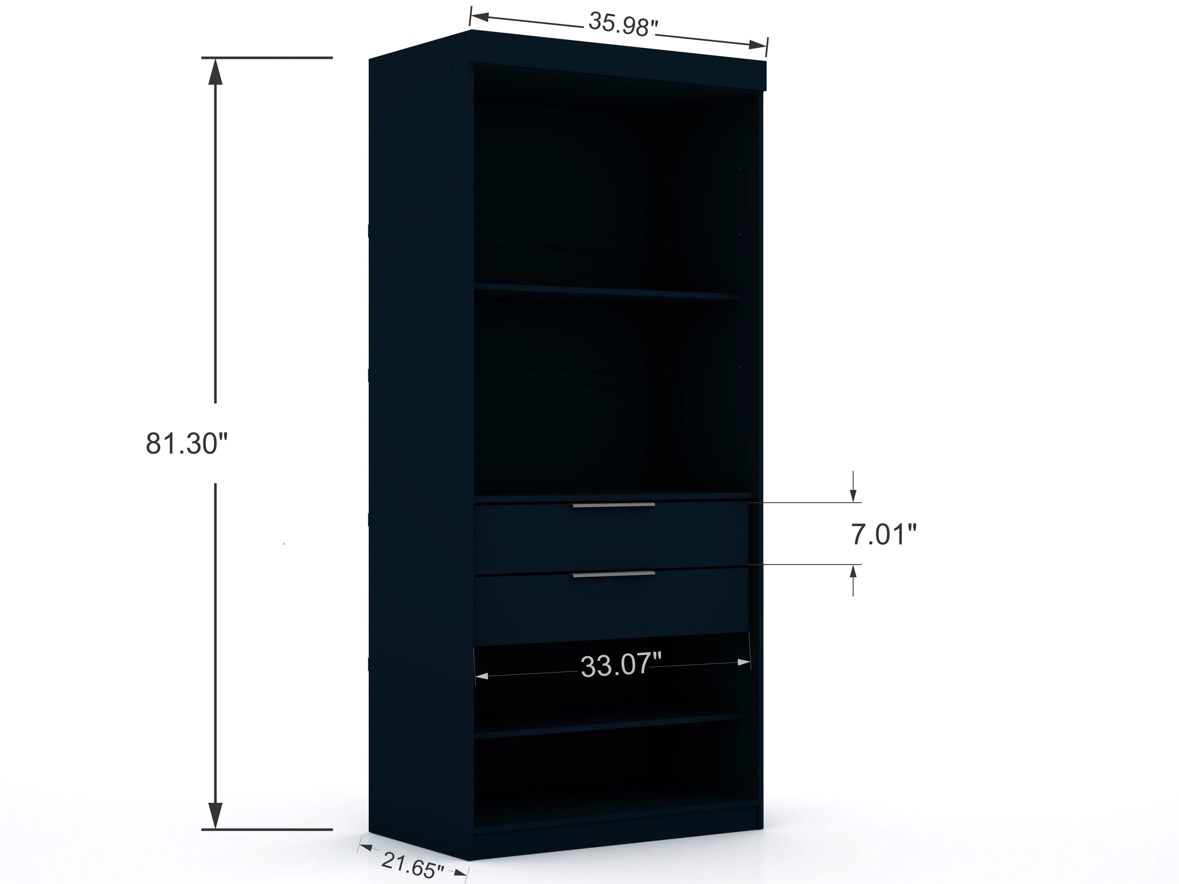 Mulberry Open 1 Sectional Modern Armoire Wardrobe Closet with 2 Drawers in Tatiana Midnight Blue