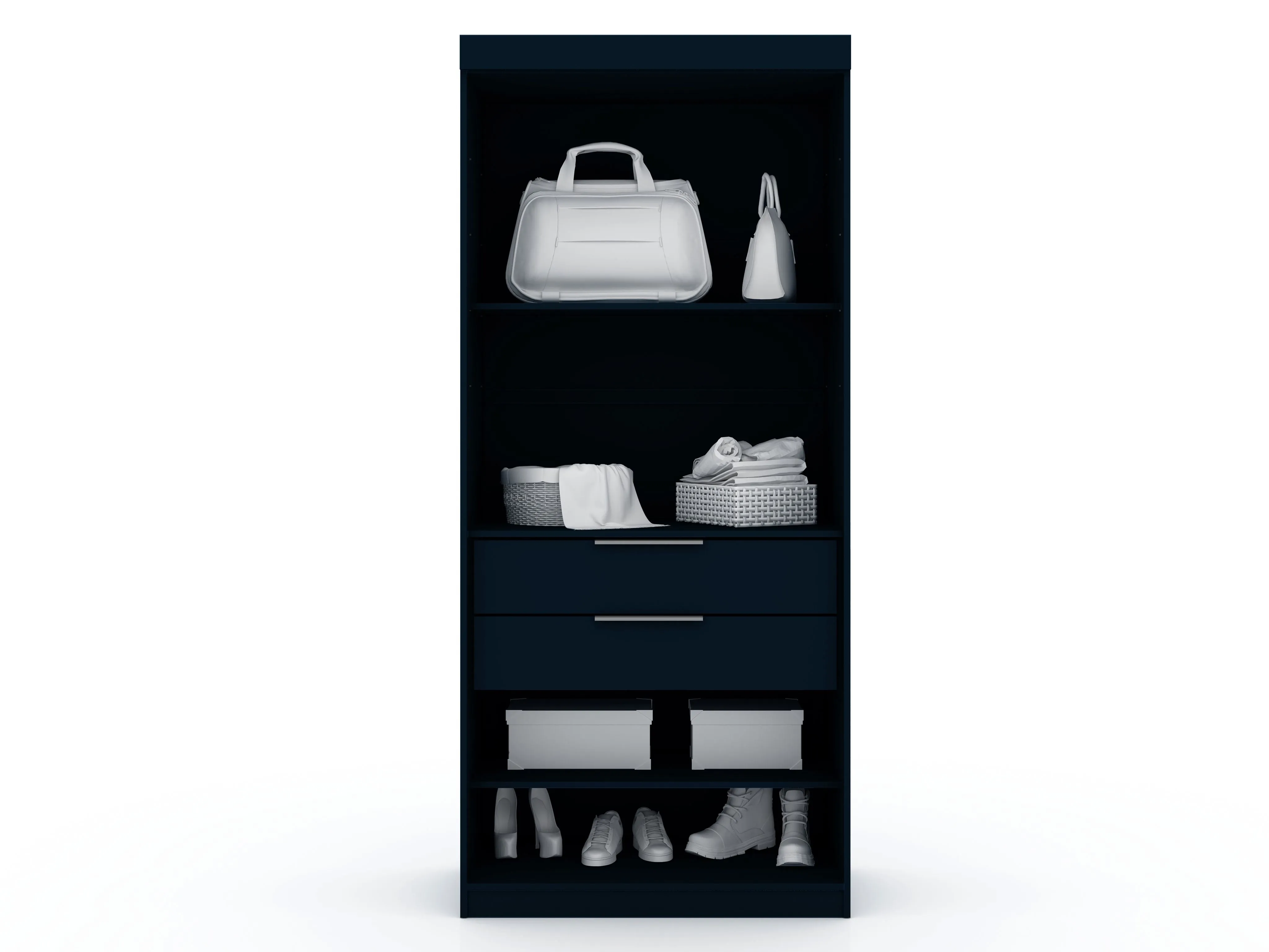 Mulberry Open 2 Sectional Modern Wardrobe Closet with 4 Drawers - Set of 2 in Tatiana Midnight Blue