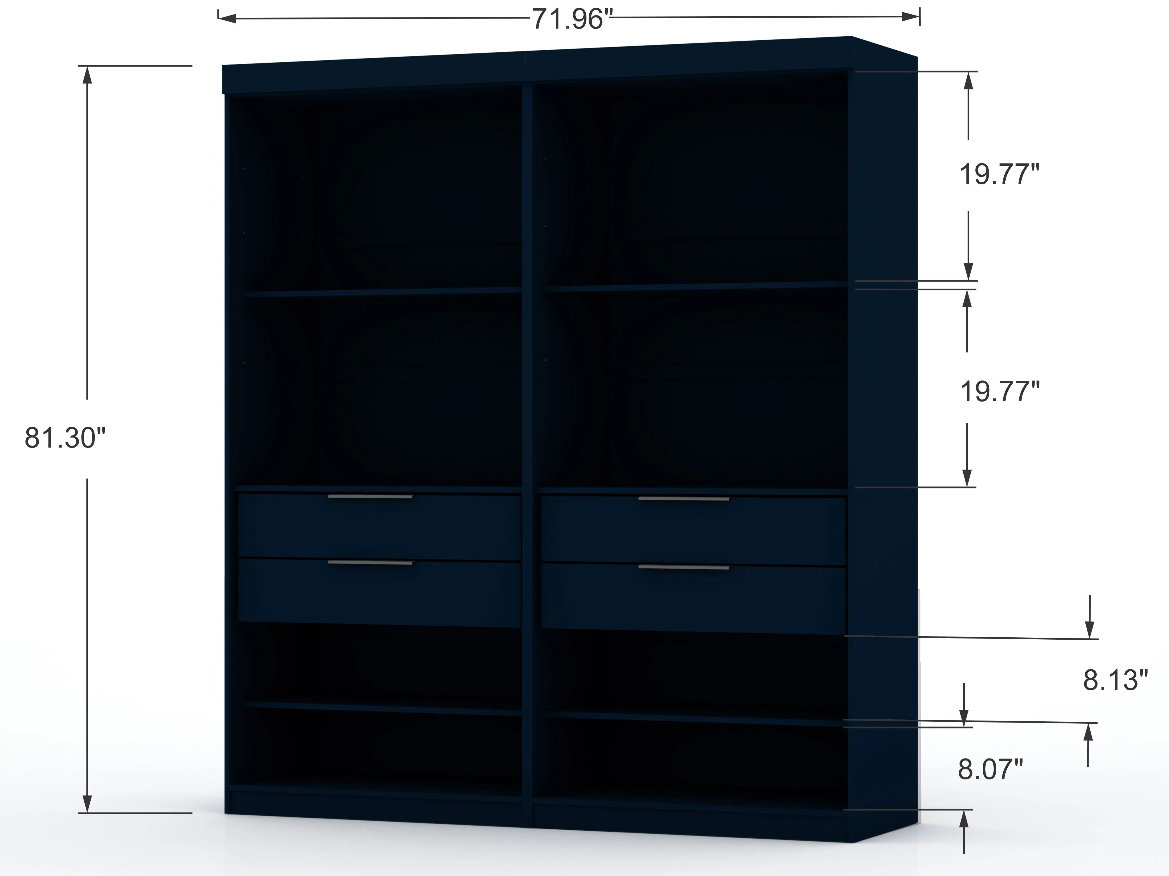 Mulberry Open 2 Sectional Modern Wardrobe Closet with 4 Drawers - Set of 2 in Tatiana Midnight Blue