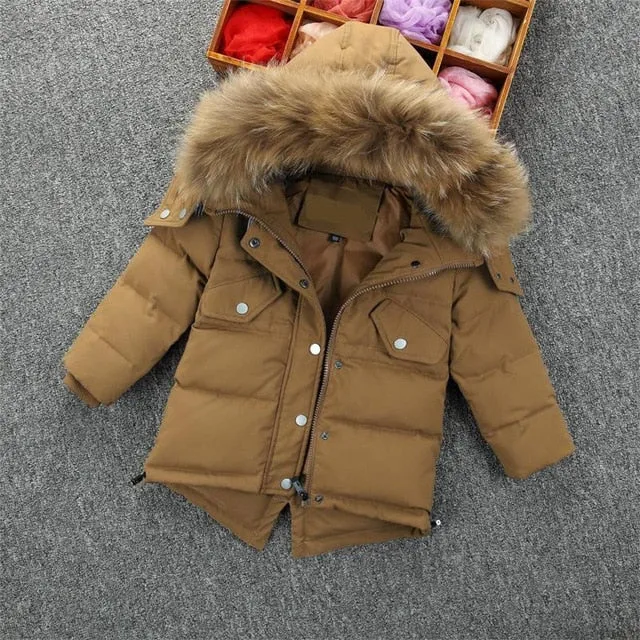 New Parker Boys Hodded Solid Faux Fur Collar Baby Winter Jacket