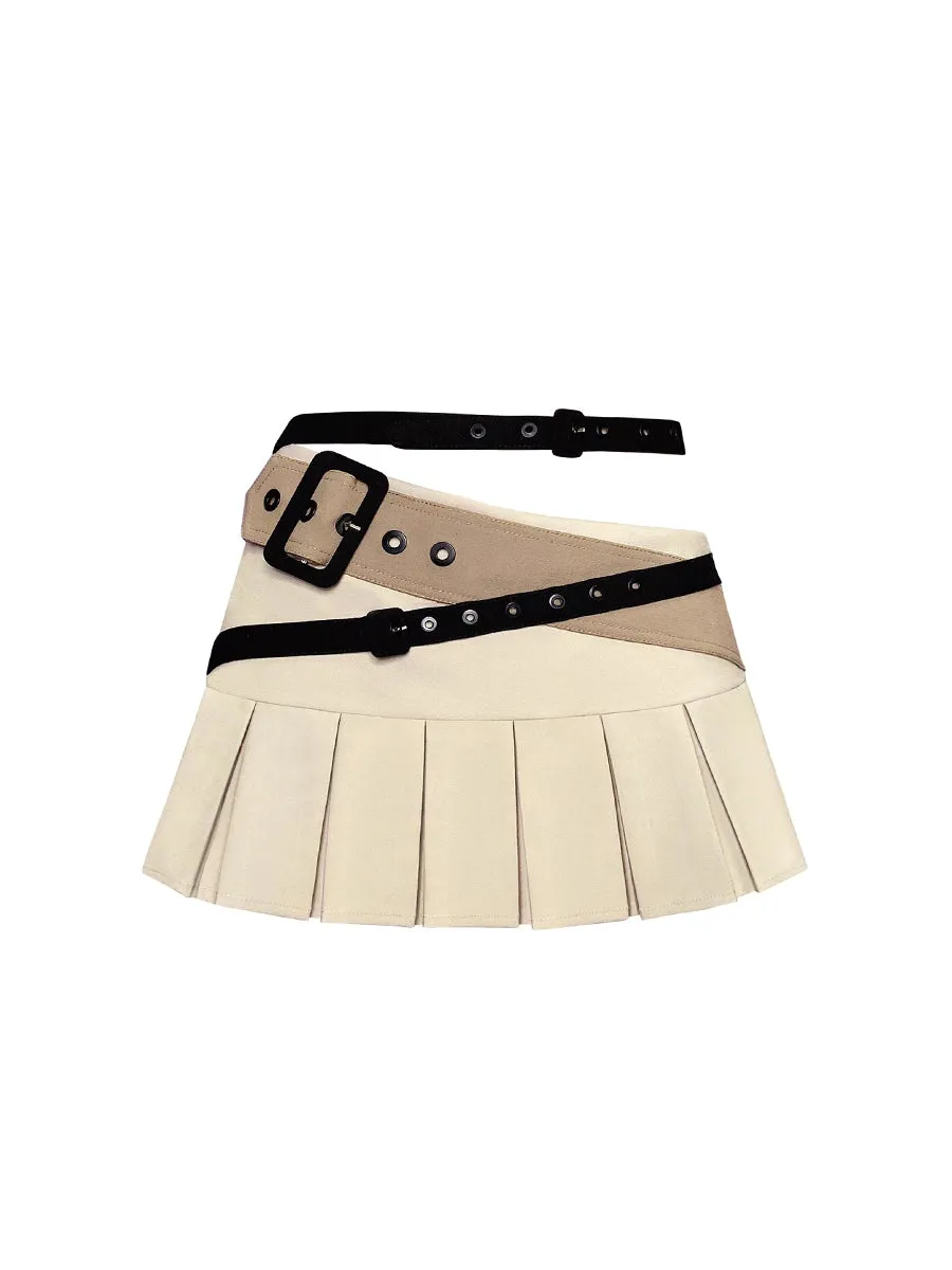 Nichi Pleats Short Belt Skirt