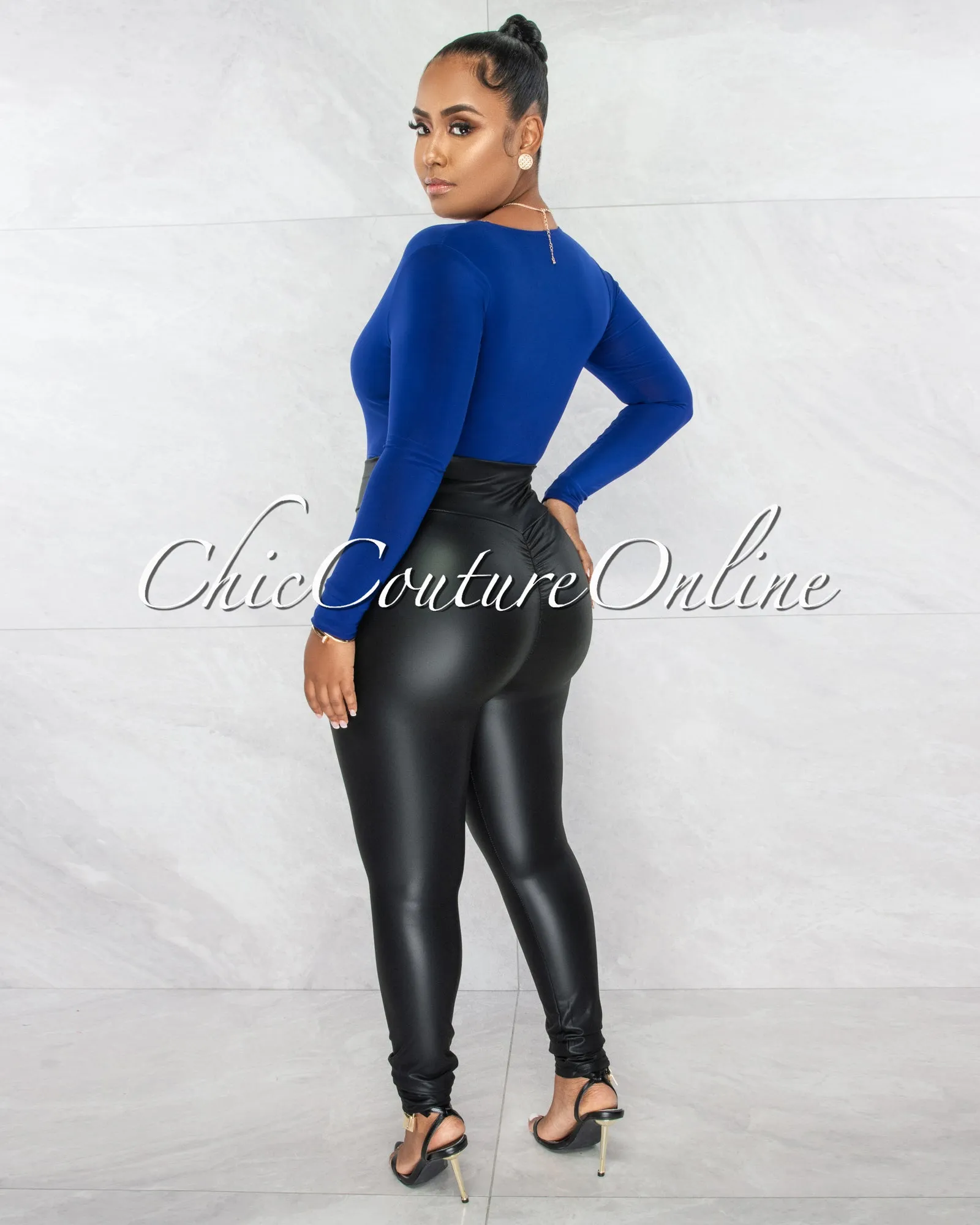 Nilam Royal Blue Depp V Neck Long Sleeves Bodysuit